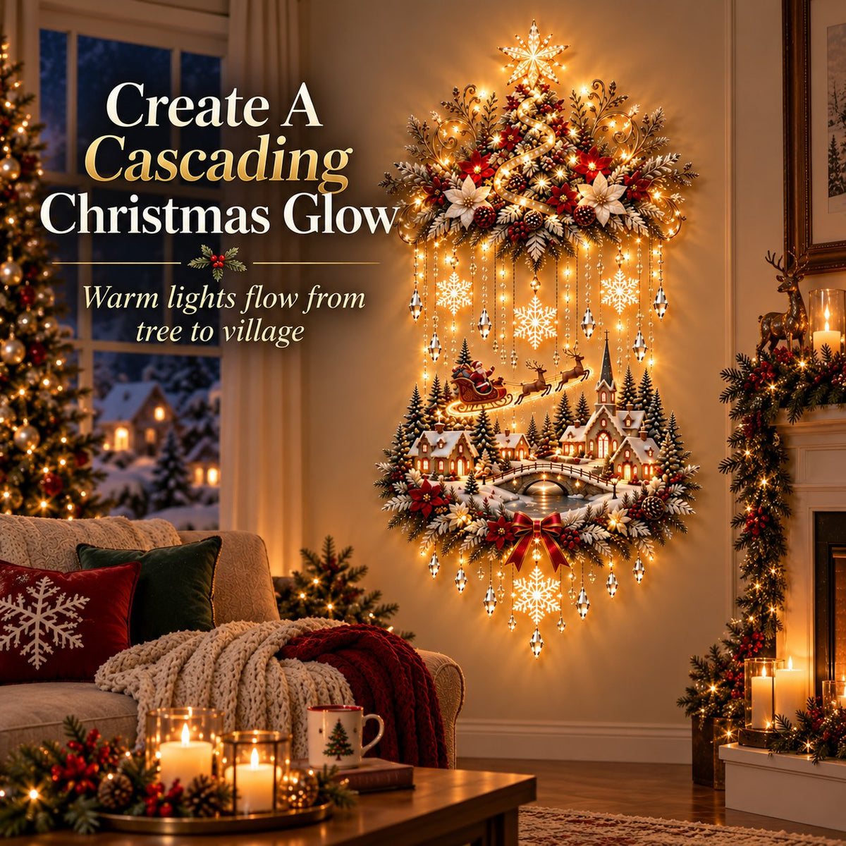 🎄✨ Christmas Village Glow™ | Lighted Tree & Town Wall Hanging