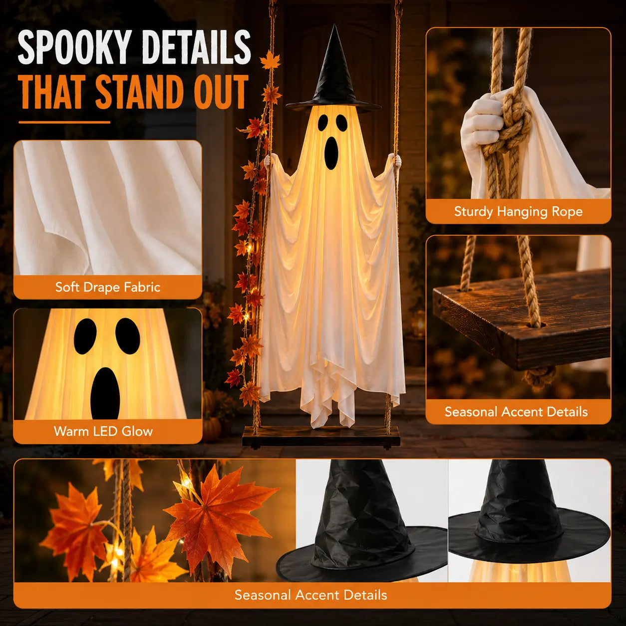 👻Halloween Swinging Ghost Light Create A Magical Haunted Porch This Halloween💡