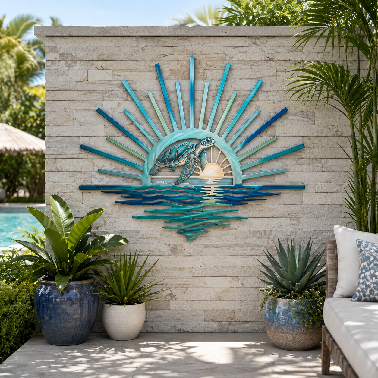 🐢 Sea Turtle Sunset Wall Decor | Coastal Metal Art