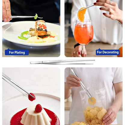 4-Piece Fine Teeth Long Stainless Steel Barbecue Tong Set