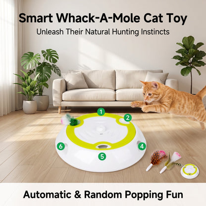 Whack A Mole Cat Mouse Toy for Cats - Interactive Cat Toys with Automatic Feather Mice & No Touch Sensor Required