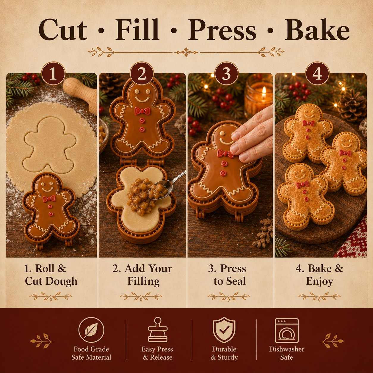 ⏳ Last Day 49% OFF – 🎄16-Design Christmas Mini Pie Mold Collection | Reusable Embossed Molds for Shaping Detailed Santa, Snowman, Reindeer, Tree & Holiday Pies 🥧✨