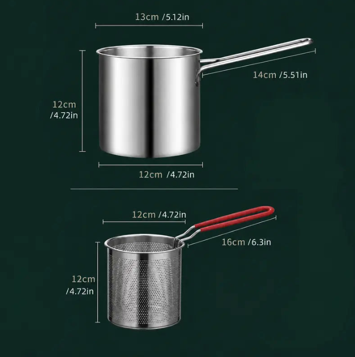 🍟 Personal Mini Deep Fryer Set – Stainless Steel Pot with Lift-Out Basket & Food Tongs