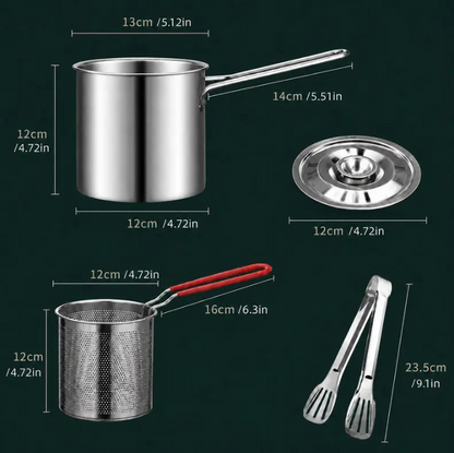 🍟 Personal Mini Deep Fryer Set – Stainless Steel Pot with Lift-Out Basket & Food Tongs