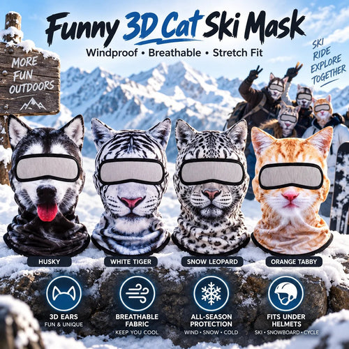 🐱✨3D Cat Ski Mask with Ears – 🤣Funny Windproof Balaclava for Skiing & Festivals