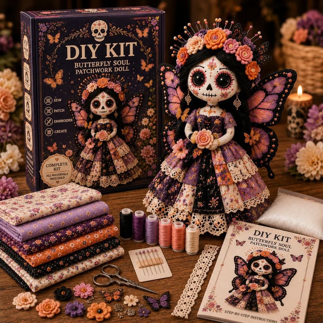 🖤 DIY Day of the Dead Patchwork Doll Kit