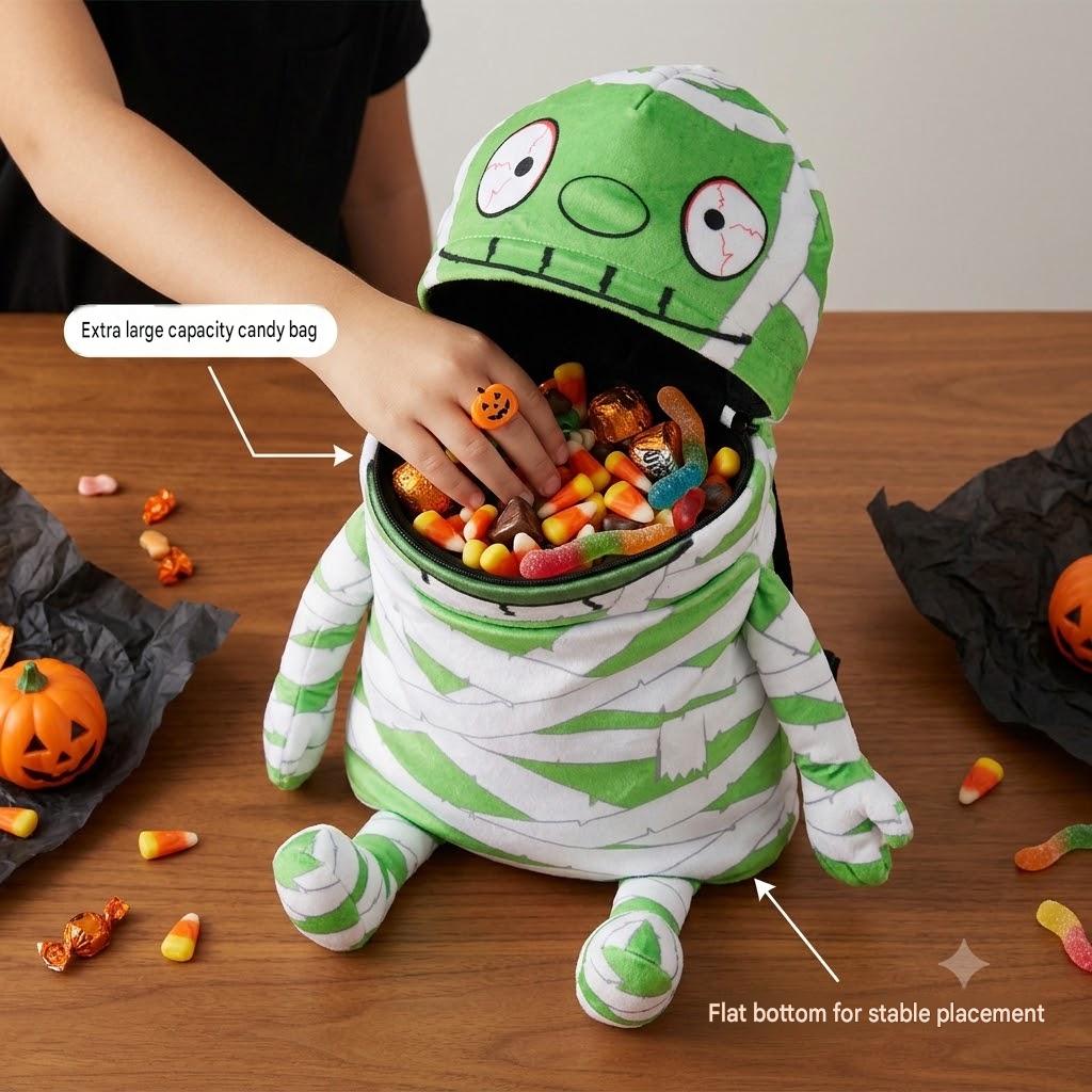 🧟 Interactive Singing Mummy Plush Kids Backpack | Halloween Trick-or-Treat Candy Bag