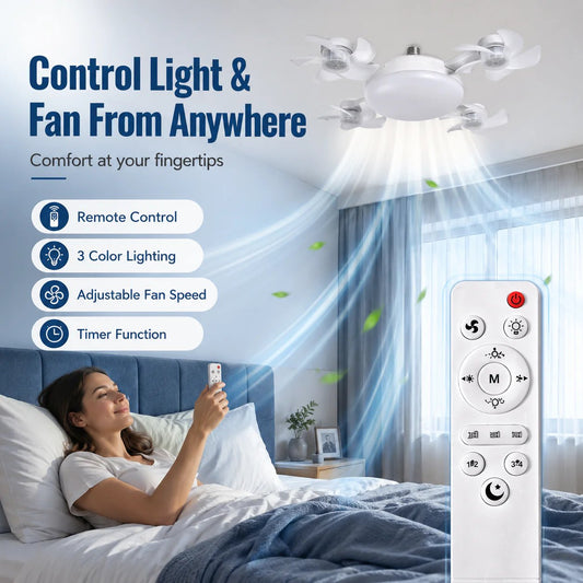 🌬️ SUMMER SALE 50% OFF 💡No-Wiring Ceiling Fan Light with Remote Control