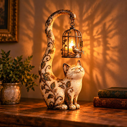 🐱✨ Little Guardian Cat Lantern™ | Vintage Lighted Sculpture