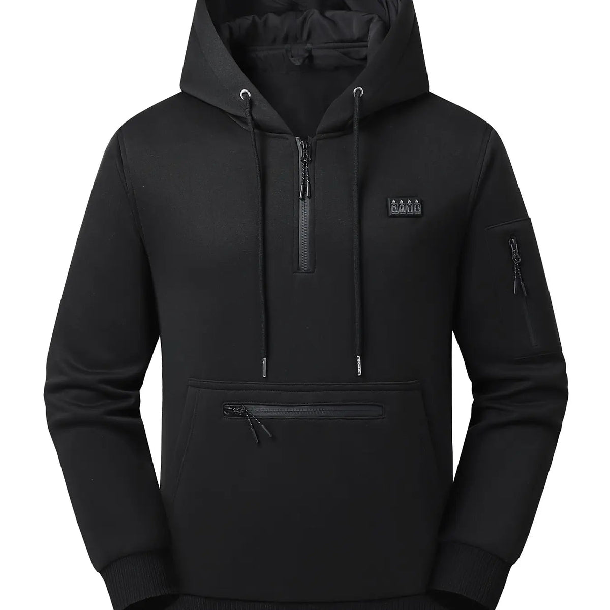 Men's Heated Hoodie – 26 Heating Zones, USB Powered Half-Zip Pullover with Arm Pocket (Power Bank Sold Separately)
