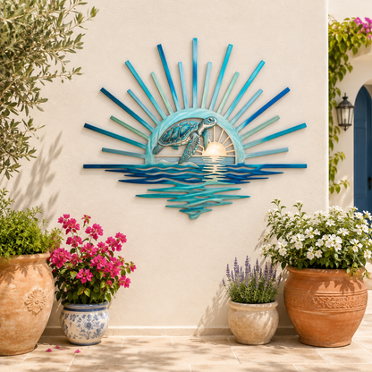 🐢 Sea Turtle Sunset Wall Decor | Coastal Metal Art