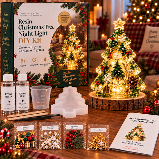 ⏳ Last Day 49% OFF – 🎄Beginner-Friendly Resin Christmas Tree Night Light DIY Kit | Mold, Resin, Fairy Lights & Festive Decorations Included ✨