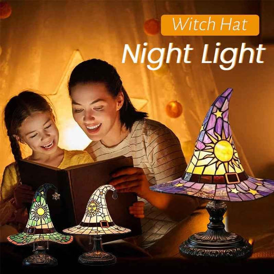🧙‍♀️🪄Witch Hat Lamp That Casts Enchanting Glow, Stained Glass USB Light for Instant Halloween Vibe
