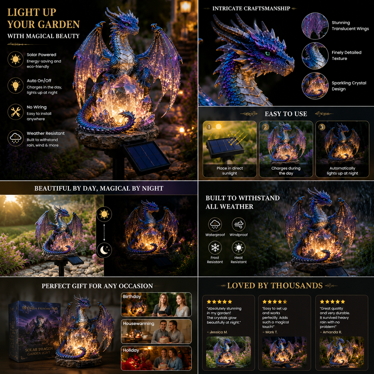🐉 Amethyst Crystal Dragon✨️Solar Dragon Crystal Garden Light