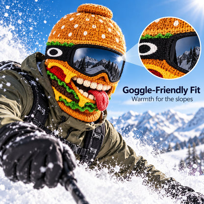 Novelty Food Print Knit Face Cover, Cozy Winter Headgear for Snow Sports & Costume Events