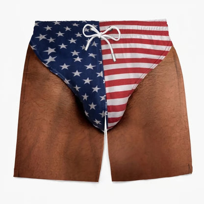 "Freedom & Chill" Funny Illusion Patriotic Men's Swim Trunks