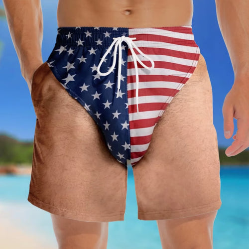 "Freedom & Chill" Funny Illusion Patriotic Men's Swim Trunks