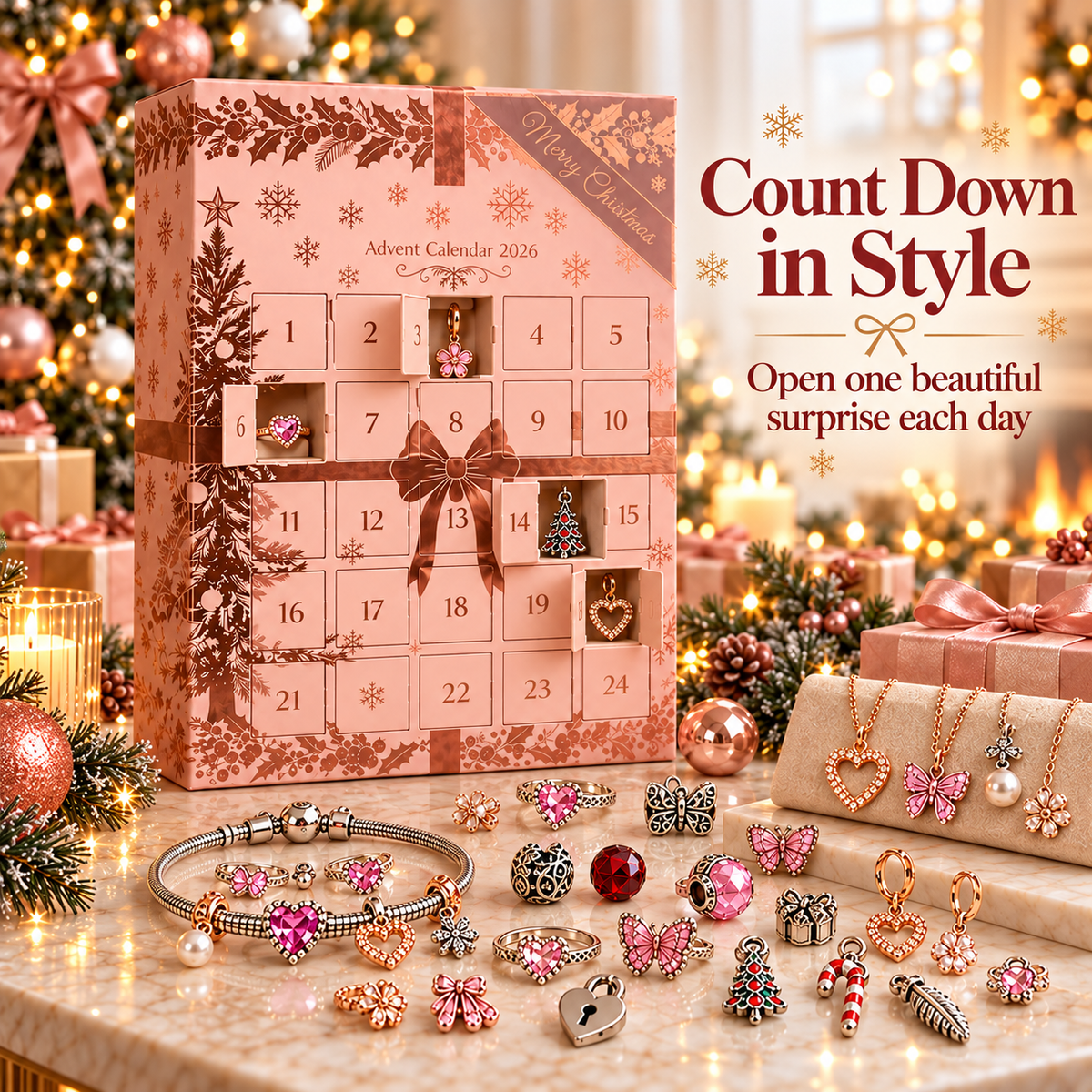 🎀 24-Day Jewelry Advent Calendar – Daily Mystery Charms & Holiday Surprises ✨🎄