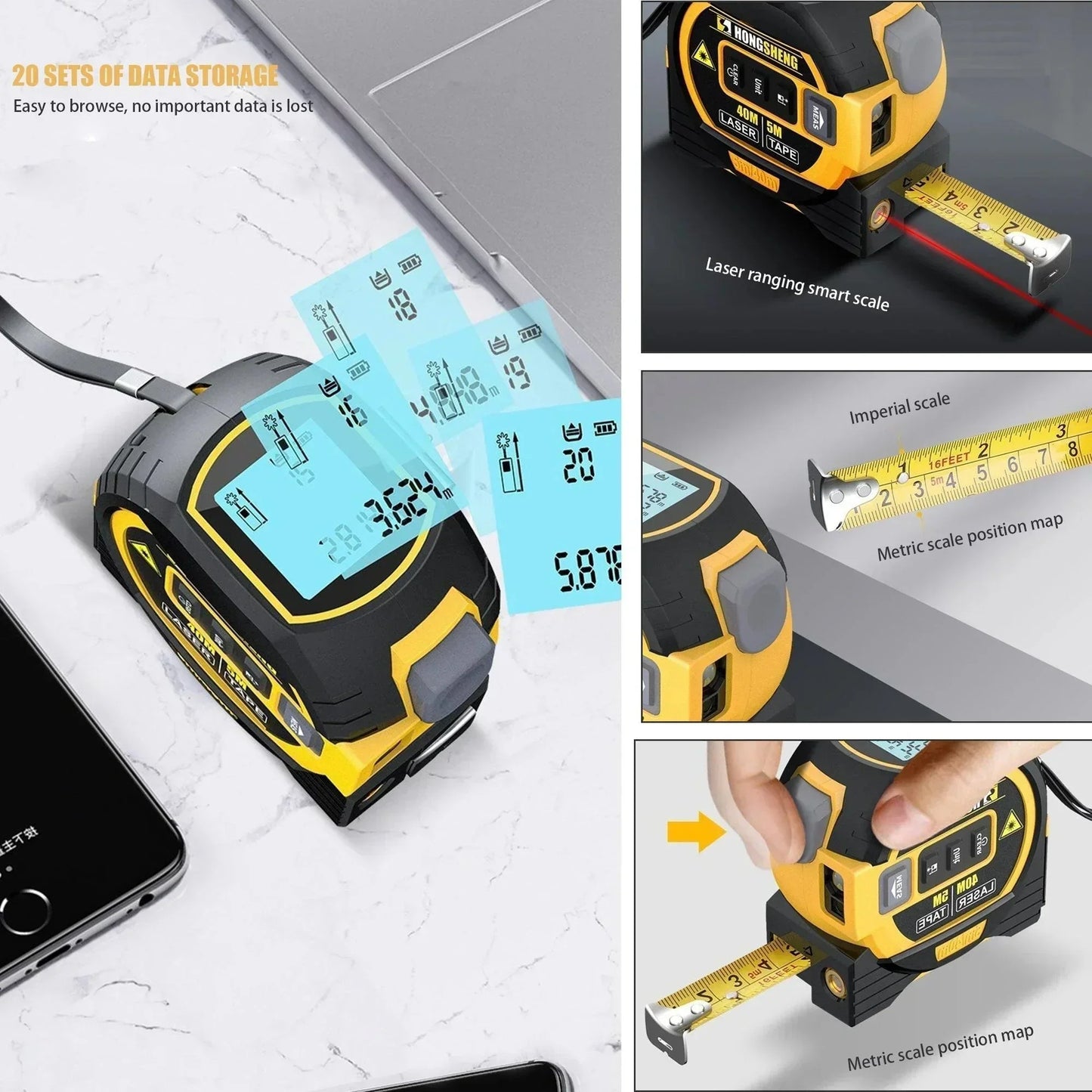 🎁3-In-1 Infrared Laser Tape Measuring