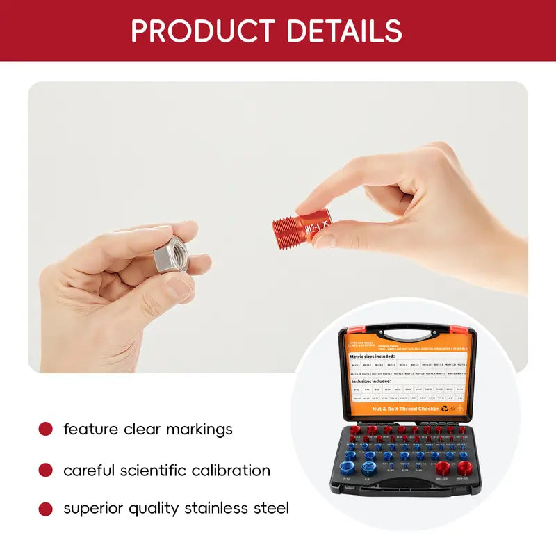 🔧 Nut & Bolt Thread Checker Kit – Inch & Metric Size Gauge Set