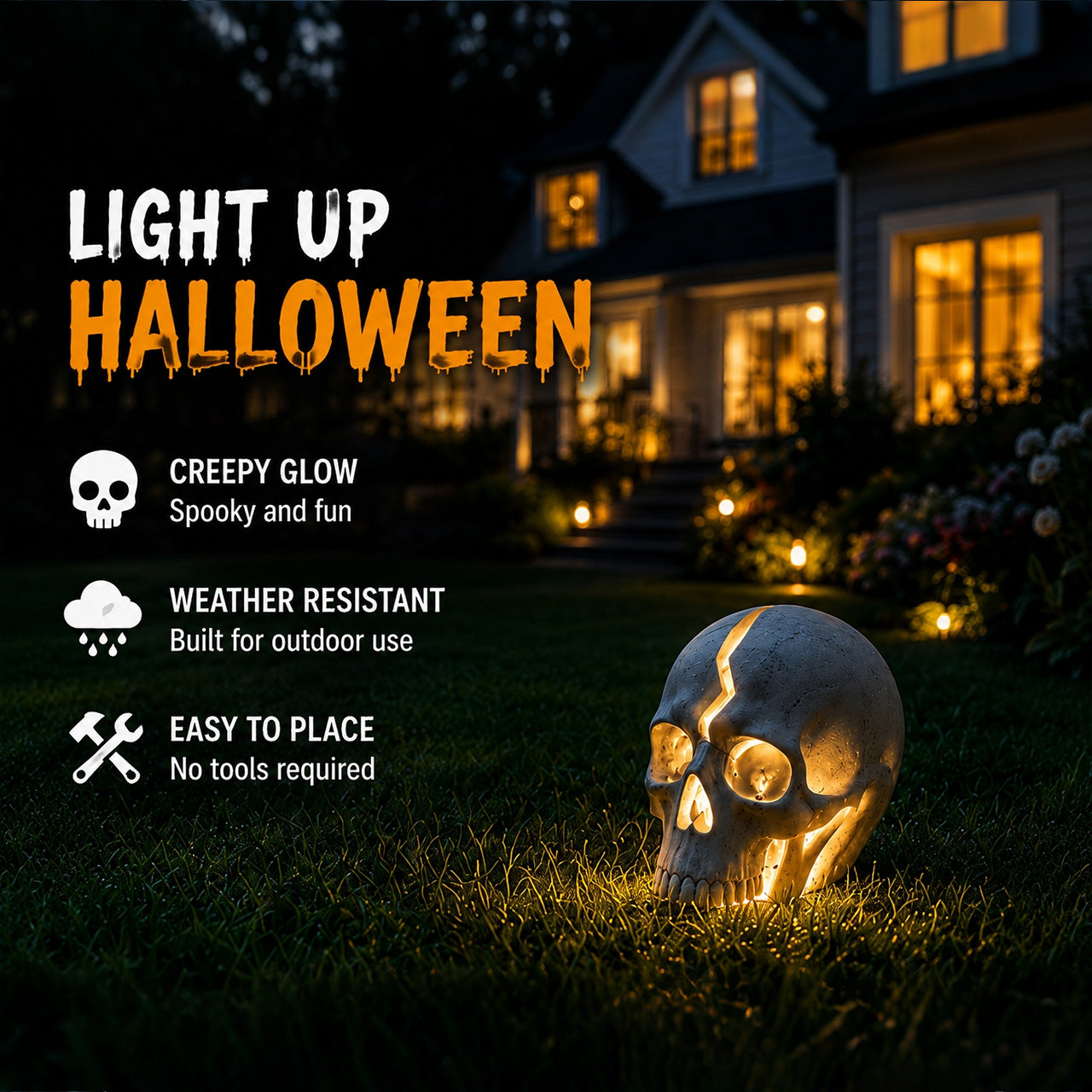 Gothic Solar Cracked Skull Light (Resin Craft)