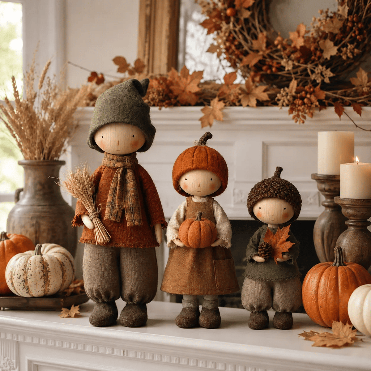 🍁3er-Set rustikale Herbst-Erntepuppen