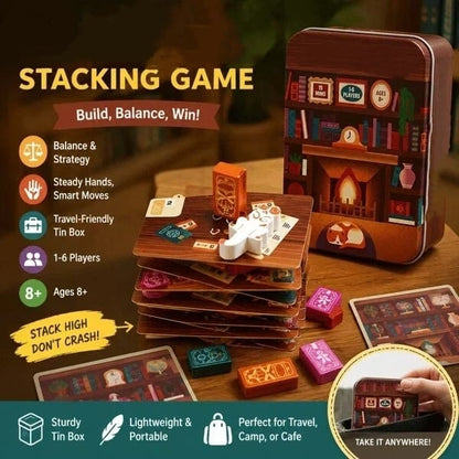 📚🎲Cooperative Stacking Game | Skill & Balance Card and Book Tower Game in Travel Tin