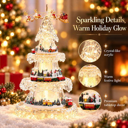 🎄 Musical Christmas Tree with Animated Train – Light-Up Acrylic Holiday Village Tabletop Decoration