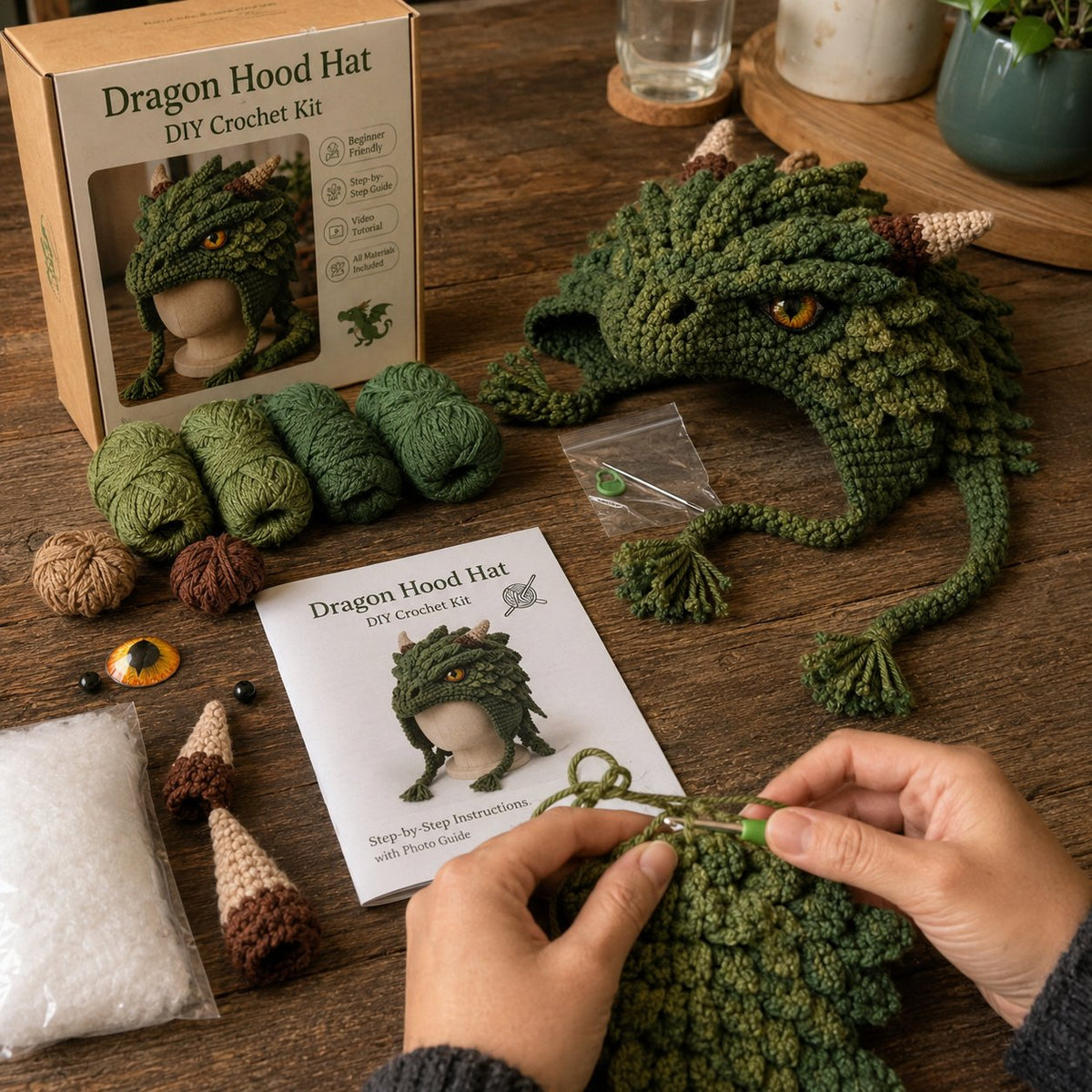 🧶✨ Fantasy Hood Hat DIY Crochet Kit | Premium Soft Yarn Materials with Step-by-Step Guide DIY Handmade Wearable Character Hood 🎭✨