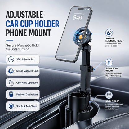 🔥 48% OFF | 360° Magnetic Car Cup Holder Phone Mount – Strong N52 Magnet & Safe Driving 🚗✨