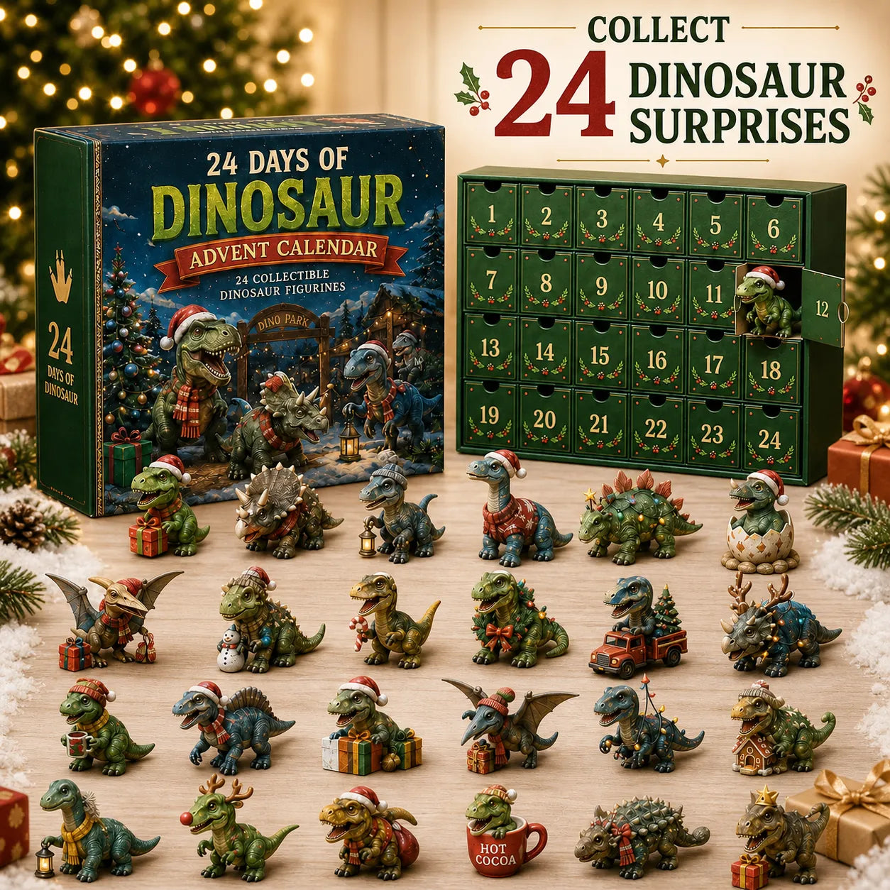 🦖 24 Days of Dinosaur Christmas Advent Calendar 2026 – 24 Collectible Dino Surprises