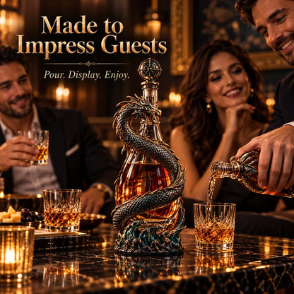 Leviathan Coil Dragon Decanter™ — Hand-Finished Whiskey Decanter with Compass Stopper