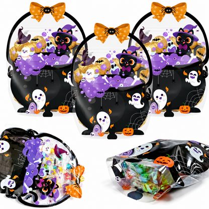🎃 Halloween Trick-or-Treat Candy Bag – Cute Pumpkin & Witch Cauldron Treat Gift Tote
