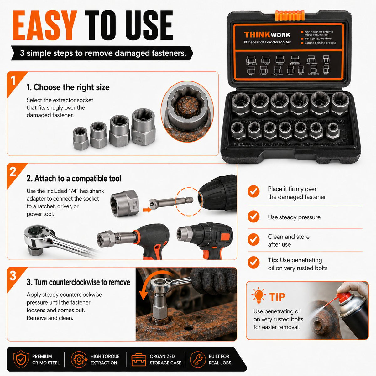 🧰13+1 PCS Bolt & Nut Extractor Set🔩-Buy 2 Get Free Shipping