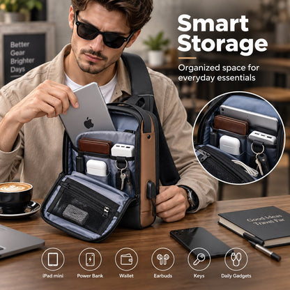 🔒 Anti-Theft Smart Sling Bag | Built-in USB Charging & Secure Combination Lock