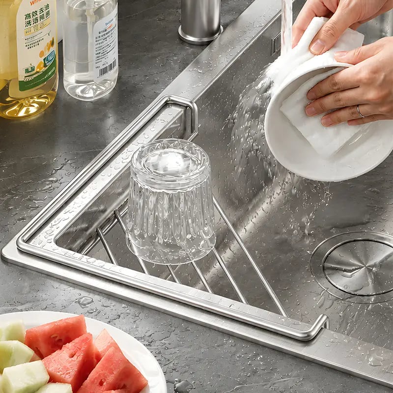 💧 Corner Sink Draining Shelf with Open Wire Rack Design