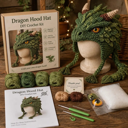 🧶✨ Fantasy Hood Hat DIY Crochet Kit | Premium Soft Yarn Materials with Step-by-Step Guide DIY Handmade Wearable Character Hood 🎭✨