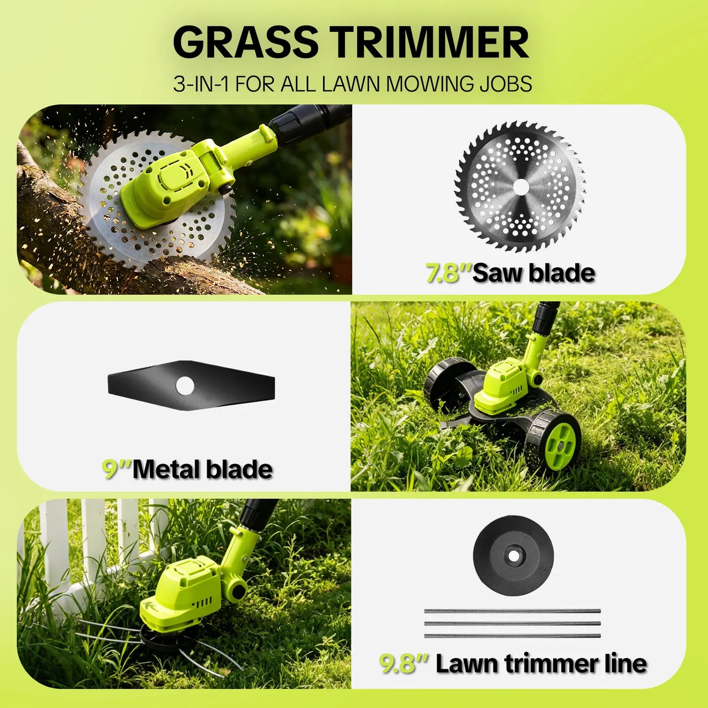 3-in-1 Cordless Lawn Mower with 2×21V Batteries, German Quality Lightweight Grass Trimmer & Edger