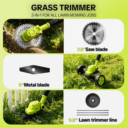 3-in-1 Cordless Lawn Mower with 2×21V Batteries, German Quality Lightweight Grass Trimmer & Edger