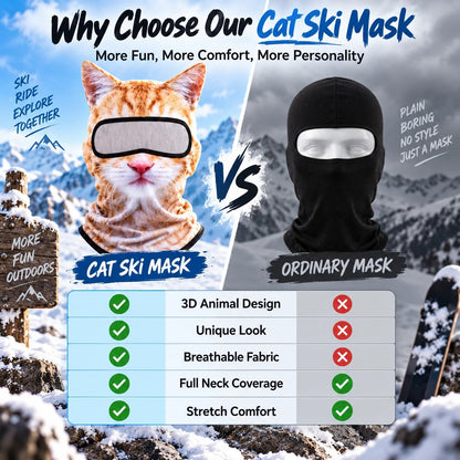 🐱✨3D Cat Ski Mask with Ears – 🤣Funny Windproof Balaclava for Skiing & Festivals