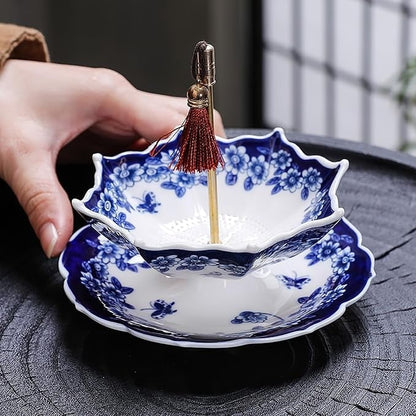Umbrella Shape Ceramic Tea Strainer - Chinese Blue & White Porcelain Loose Leaf Filter with Rotating Design, Multi-Purpose Tea Infuser for Kung Fu/Coffee