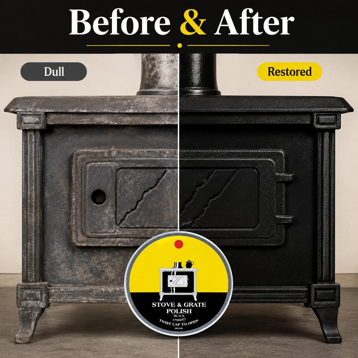 🔥Last Day 50% OFF - 🧼Black Stove & Grate Polish – Cast Iron Restorer for Wood Stoves, Fireplaces & Grates