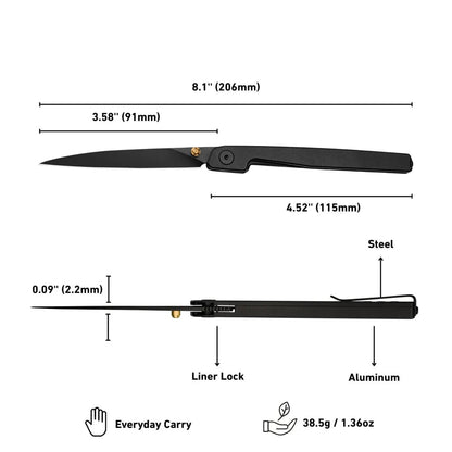 🔥Last Day Sale 49% OFF🎉Lanky Liner Lock Front Flipper Knife Black Aluminum Handle