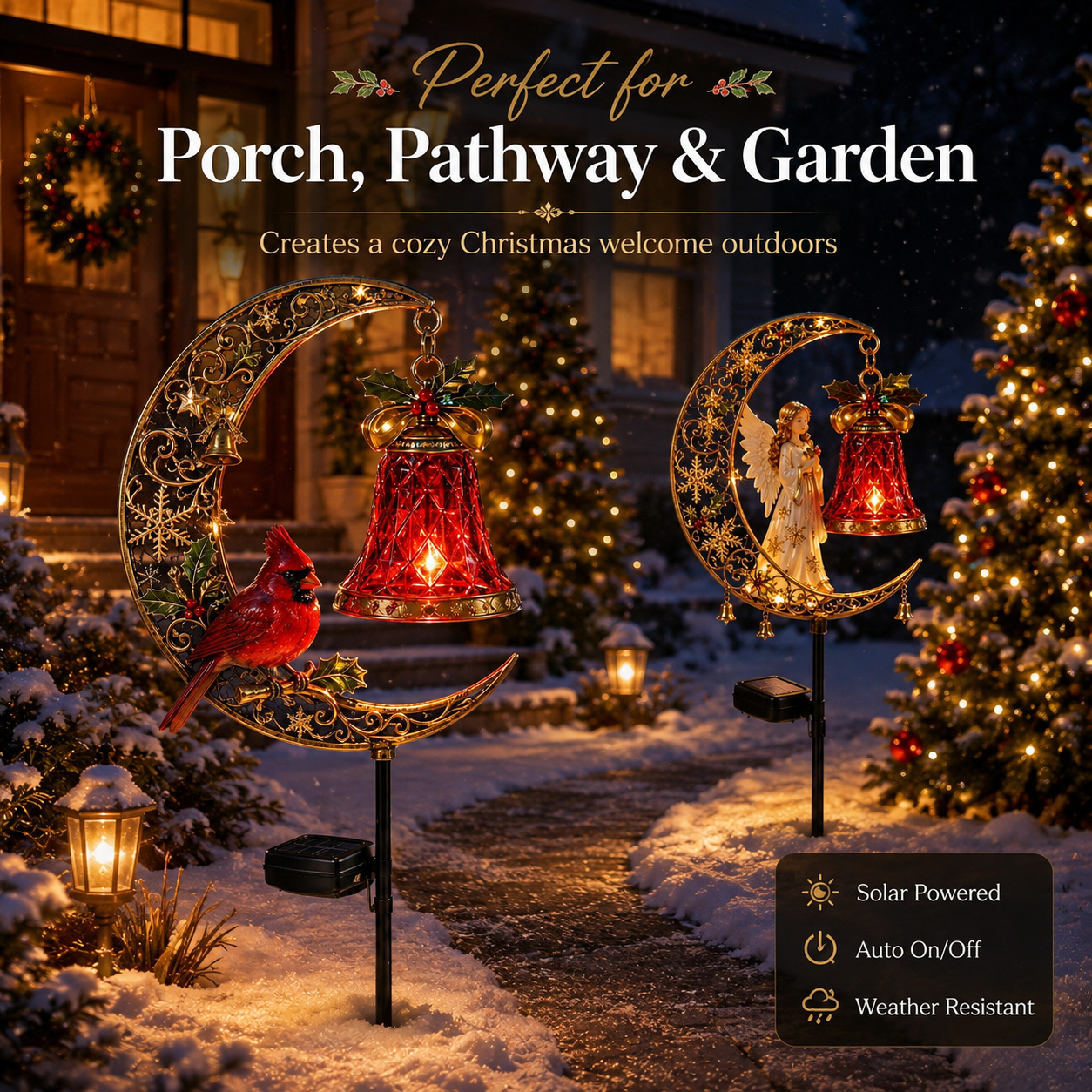 Solar panel on Christmas garden stake