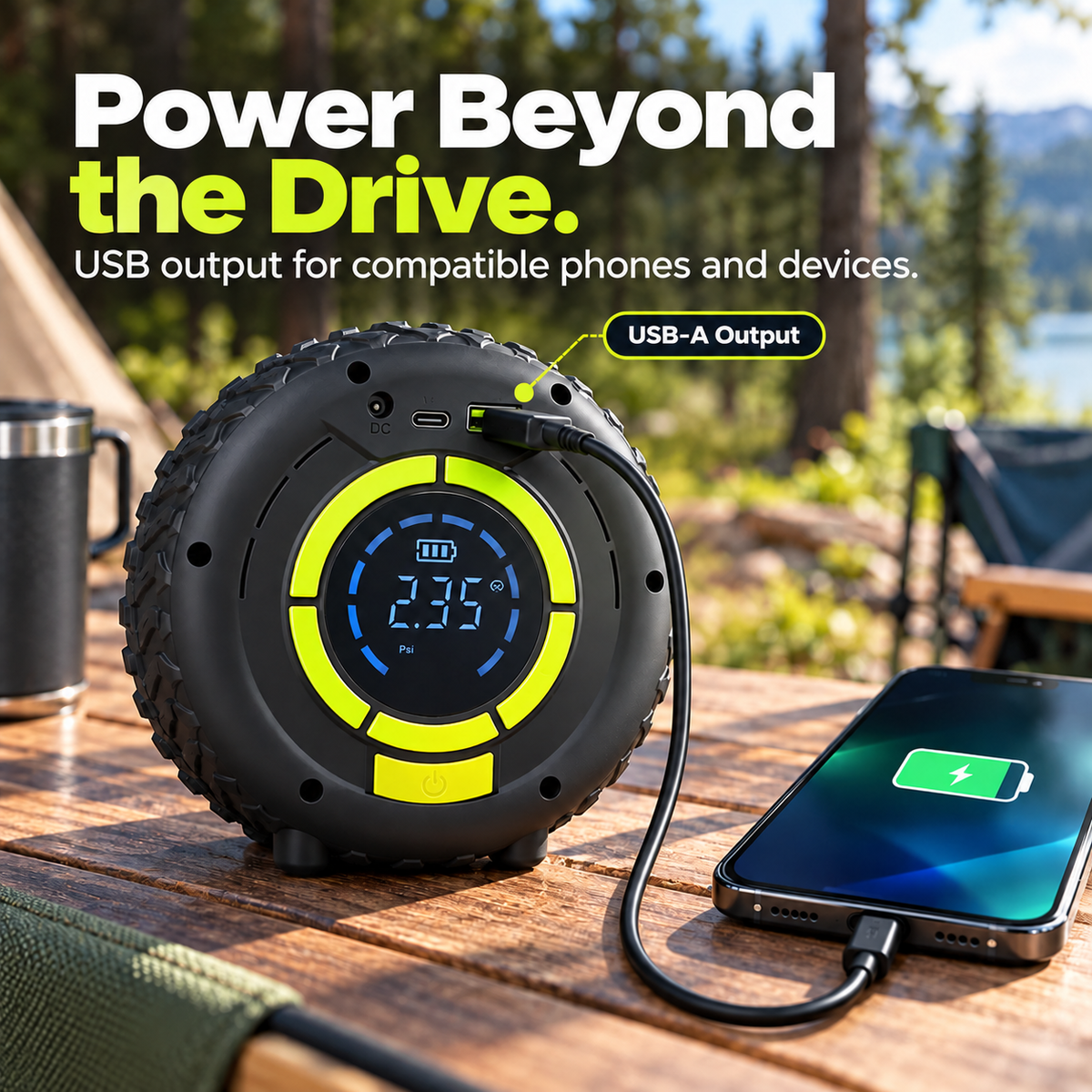 🚗 Car Jump Starter Tire Inflator, Portable Emergency Air Compressor with SOS Light & Power Bank