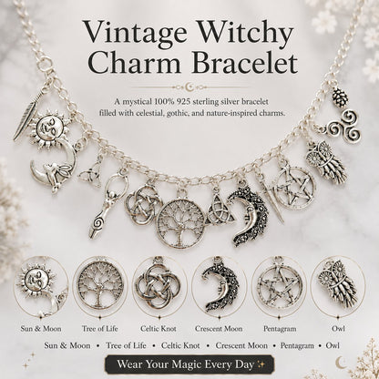 🔥Last Day 49% OFF - 🧙🖤Vintage Witchy Charm Bracelet - 100% 925 Sliver