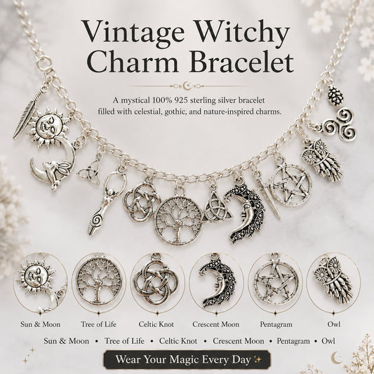 🔥Last Day 49% OFF - 🧙🖤Vintage Witchy Charm Bracelet - 100% 925 Sliver