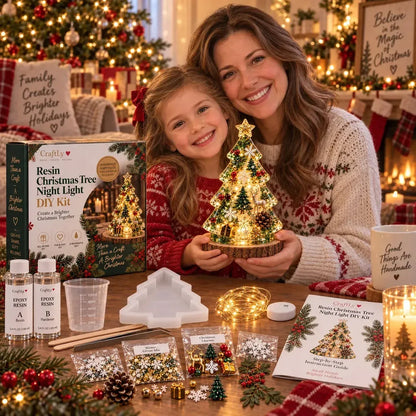 ⏳ Last Day 49% OFF – 🎄Beginner-Friendly Resin Christmas Tree Night Light DIY Kit | Mold, Resin, Fairy Lights & Festive Decorations Included ✨