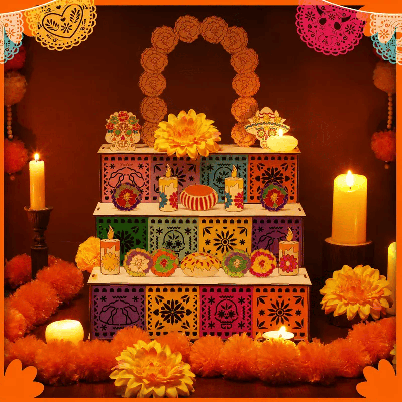 ✨Last Day 49% OFF - 🎃🏵️Day of the Dead Wooden Altar Display Set | 💕Death is not the end of life, forgetting is