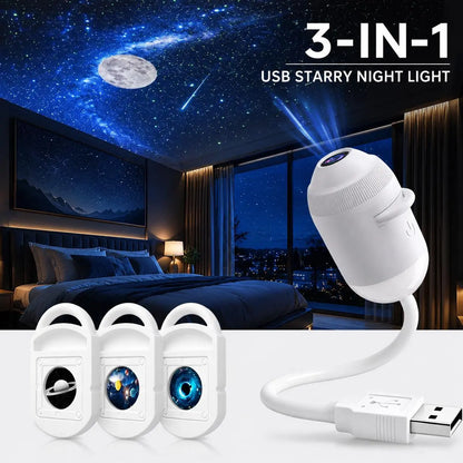 USB Star Projector Lamp, Galaxy Projection & Bedside Night Light🌌